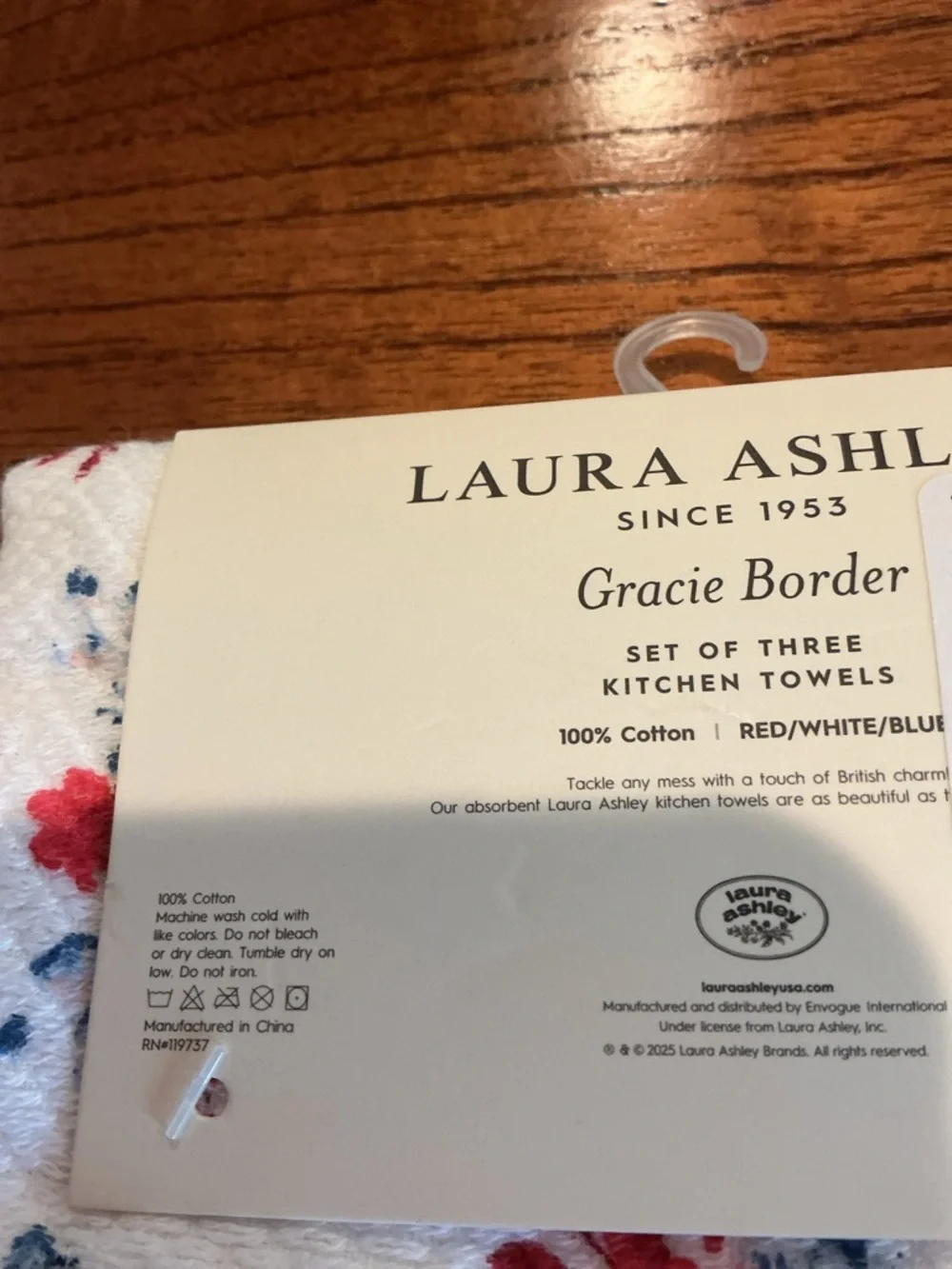 Laura Ashley Patriotic Inspired Shabby Chic Floral Kitchen Towels - Set of 3